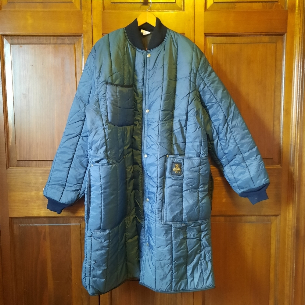 NWOT Vintage 90s RefrigiWear Navy Blue Quilted Long Line Cooler/Freezer Coat 2XL